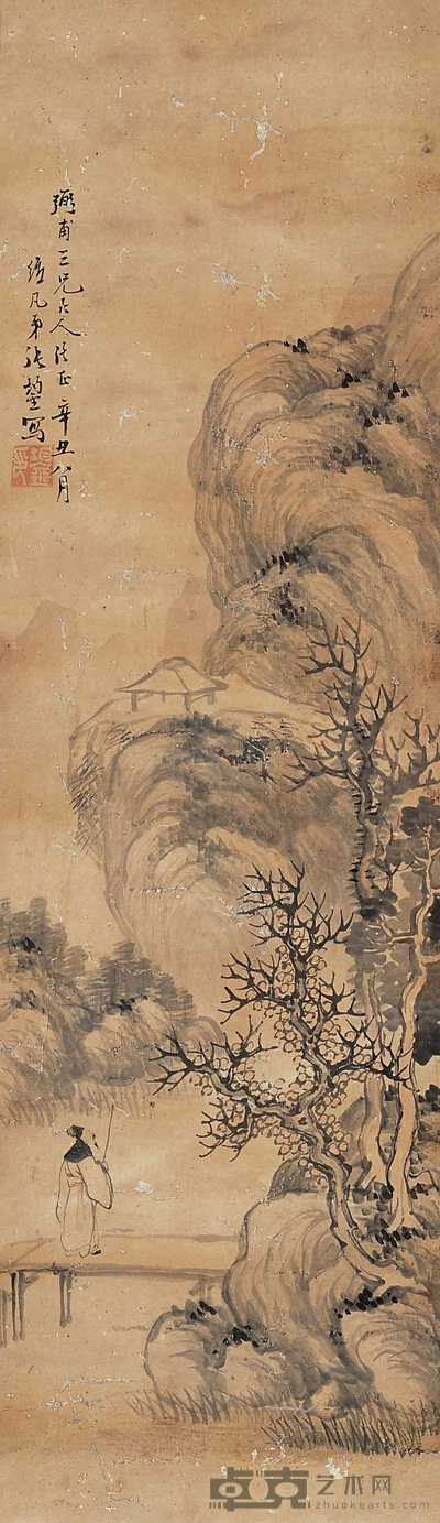 张鋆 携杖访友 立轴 97×28cm